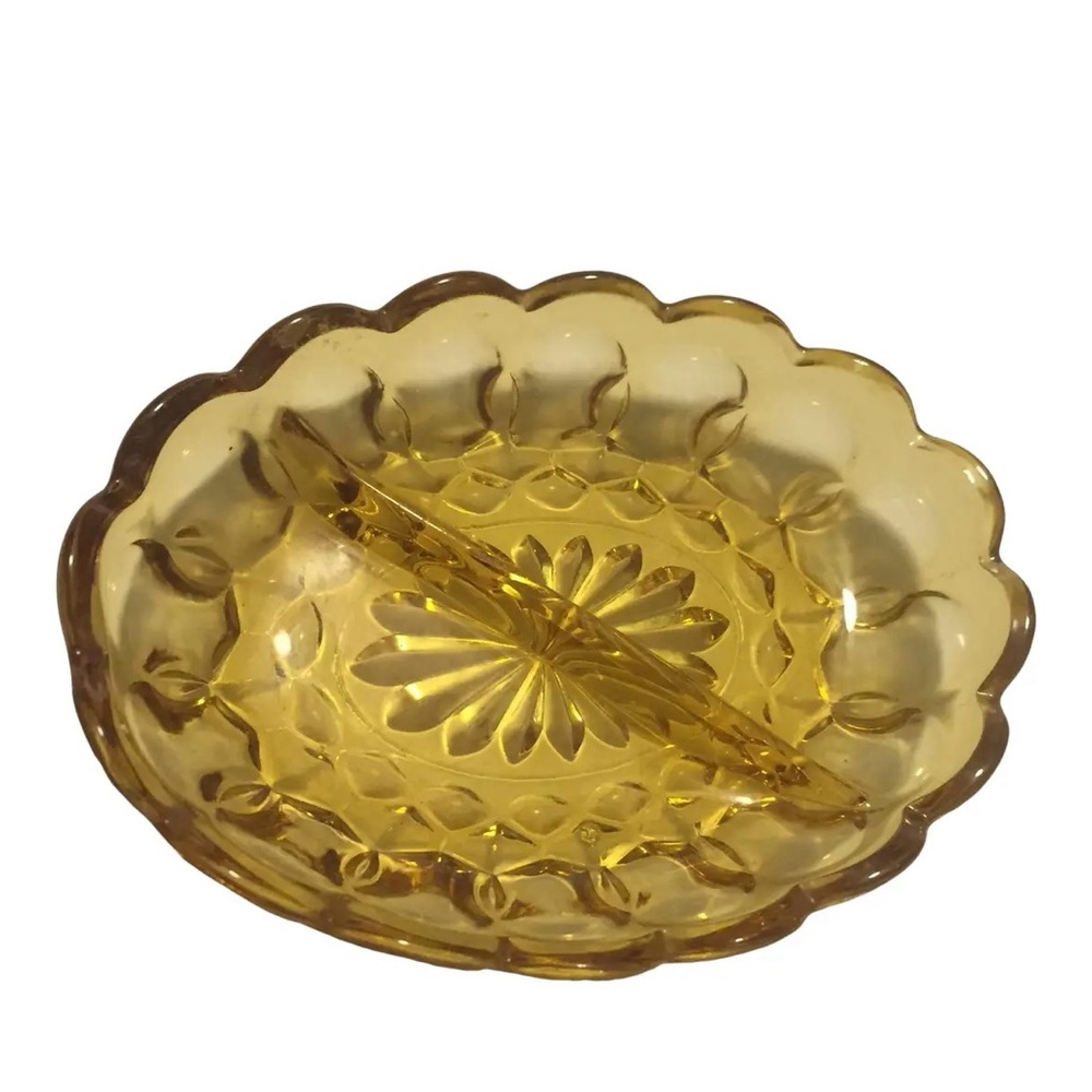 Vintage Amber Glass Divided Dish